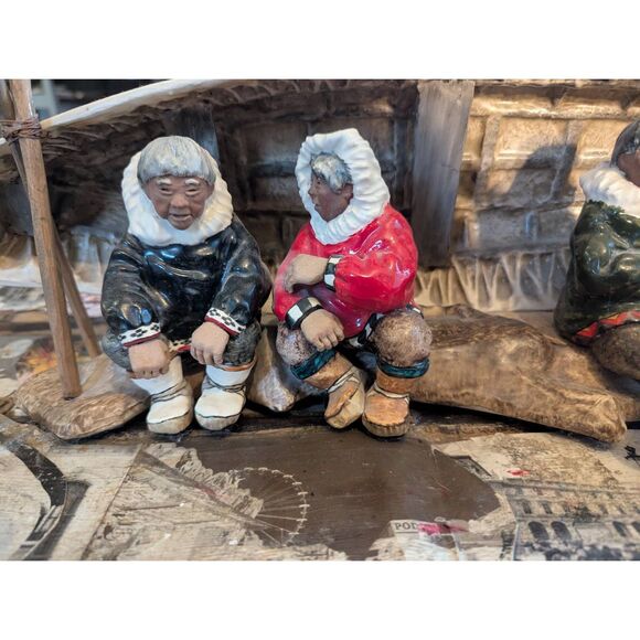 1963 C Alan Johnson Whale Feast Scene - Extremely Rare Inuit Figurine Decor - Picture 3 of 10